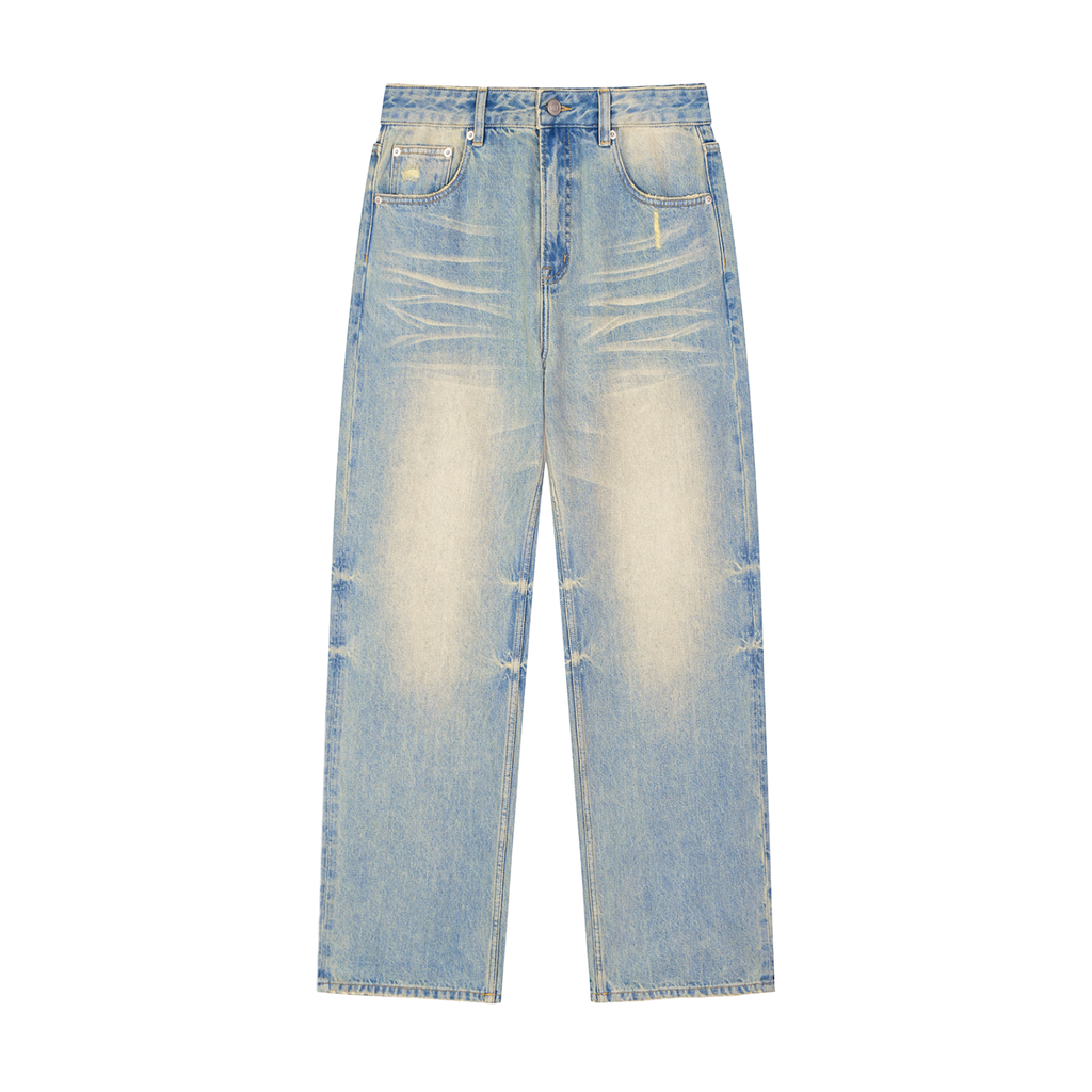 Sun Fade Raw Hem Denim Jeans 2