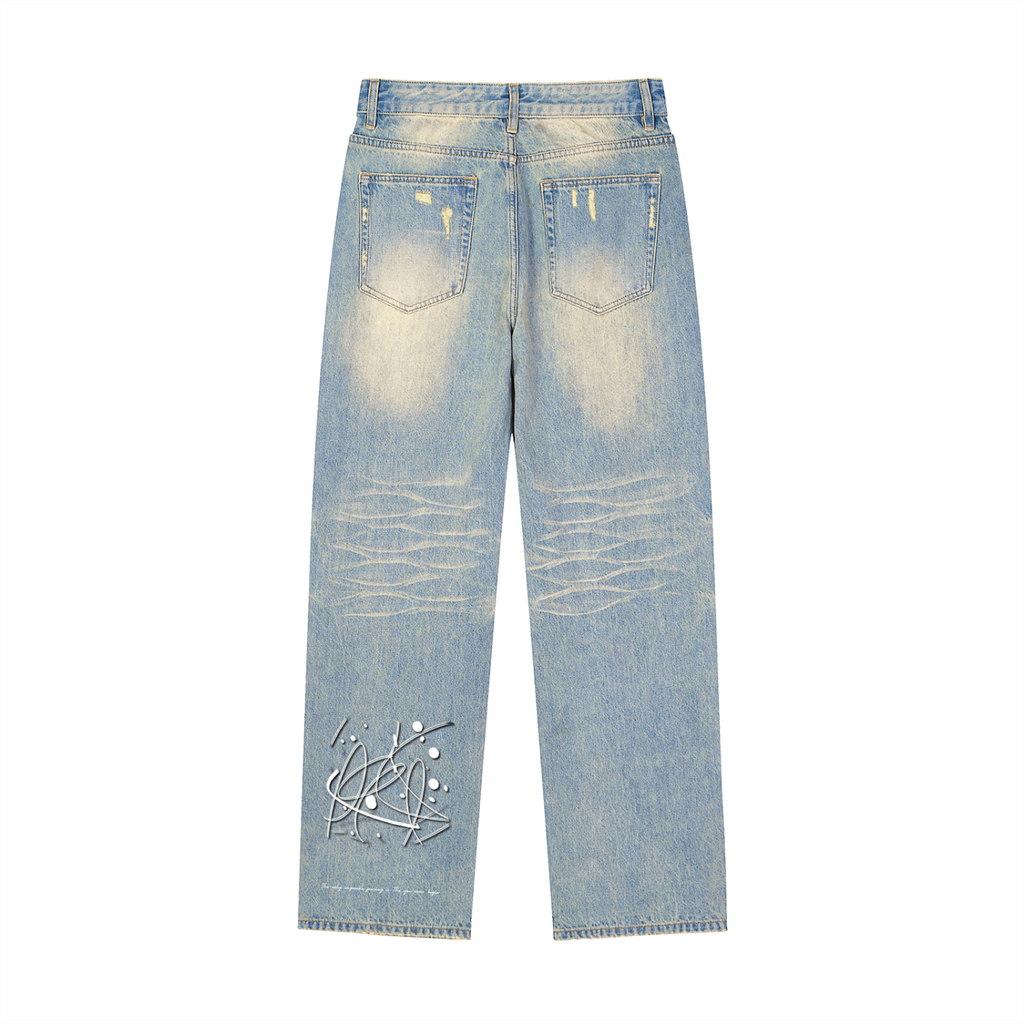 Sun Fade Raw Hem Denim Jeans 2